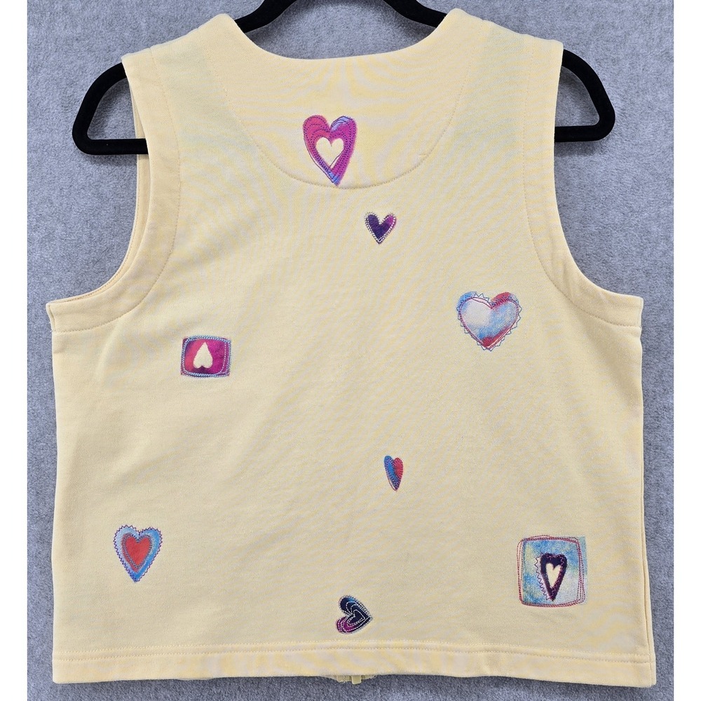 Vtg Y2K Christopher Banks Yellow Zip Knit Vest Women's S Embroidered Hearts Love - Picture 2 of 7